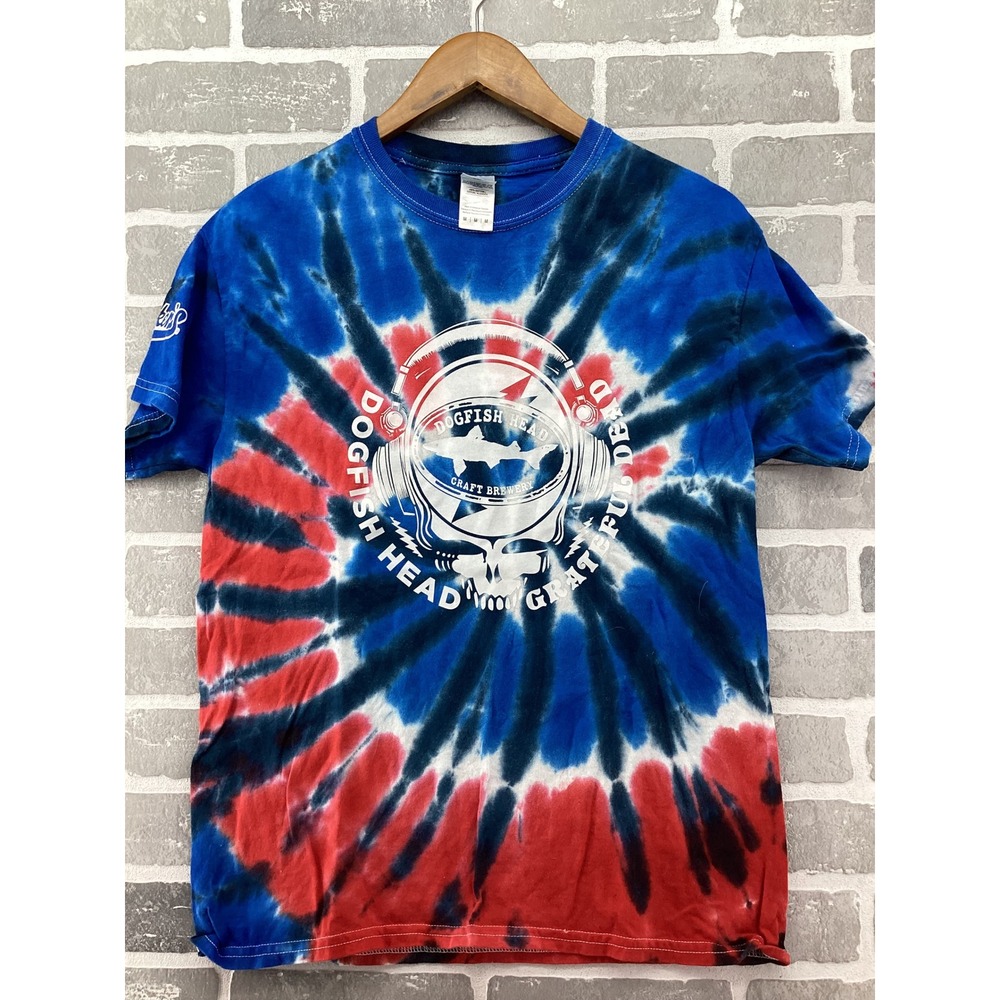 Dogfish Head Grateful Dead Tie Dye Shirt Mens Medium Red White Blue Colortone